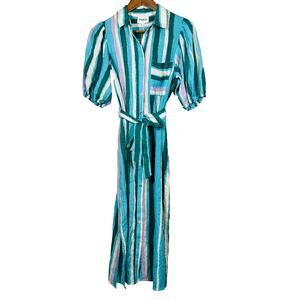 NEW! FRNCH Paris Button Up Shirt Dress Casual Beach Vacation Belted - XS